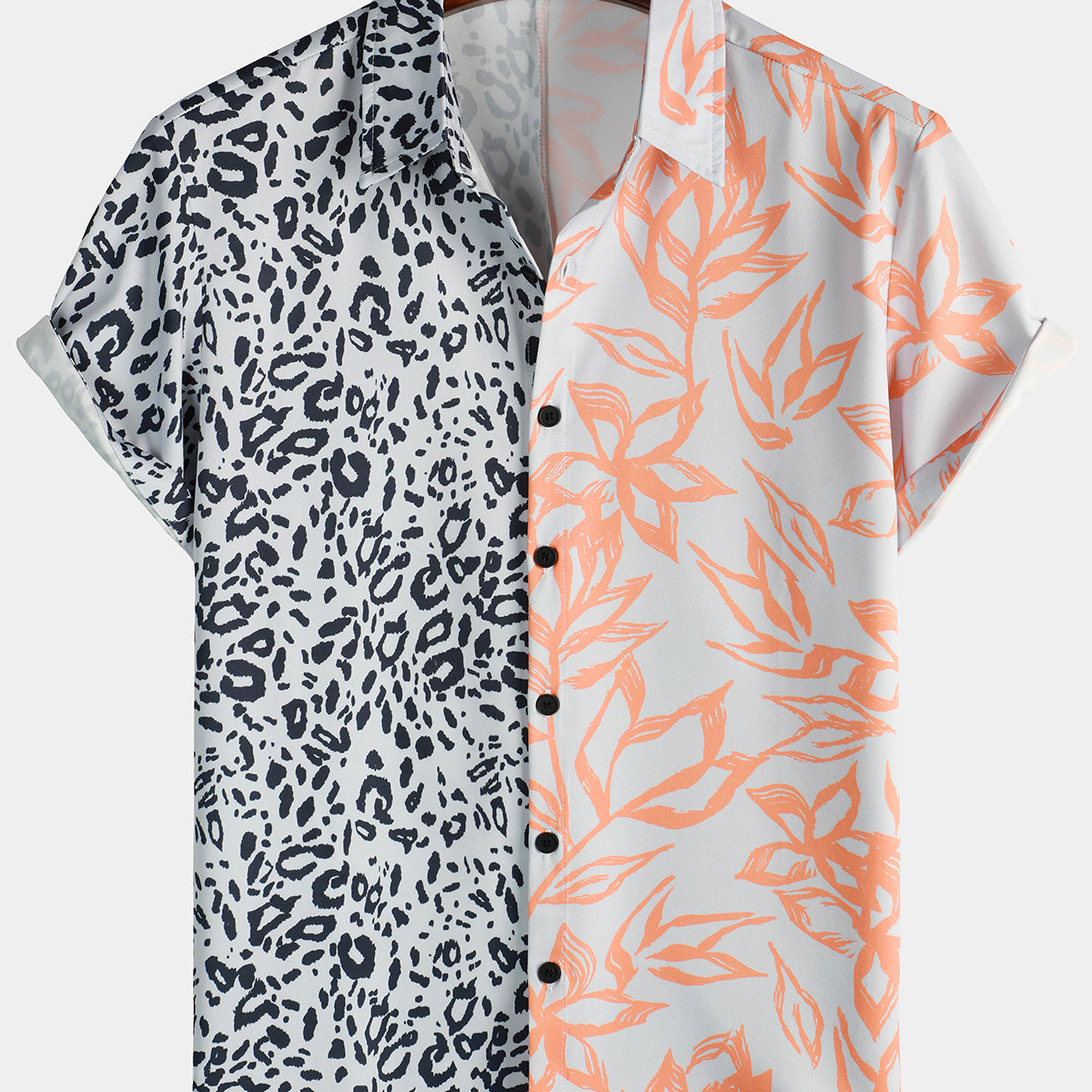 Men's Hawaiian Leopard & Flora Printed Holiday Short Sleeve Shirt