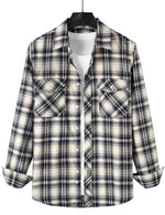 Men's Flannel Double Pocket Checkered Button Up Long Sleeve Casual Plaid Shirt
