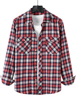 Men's Plaid Double Pocket Button Up Lapel Long Sleeve Flannel Shirt