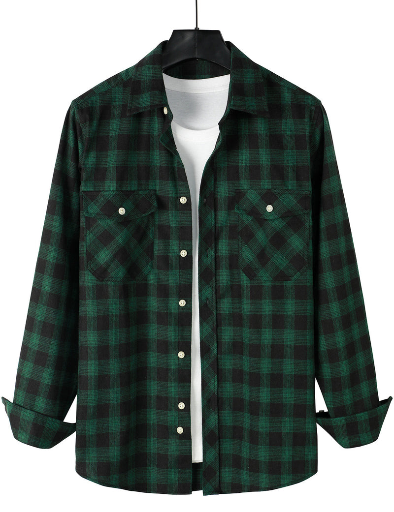 Men's Casual Plaid Double Pocket Flannel Checkered Button Up Long Sleeve Shirt