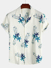 Men's Tropical Floral Print Summer Beach Camp Button Up Beige Short Sleeve Shirt