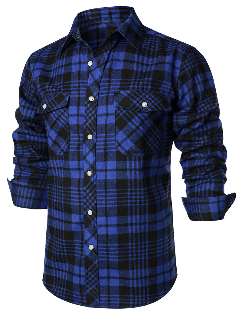 Men's Casual Plaid Double Pocket Flannel Checkered Button Up Long Sleeve Shirt
