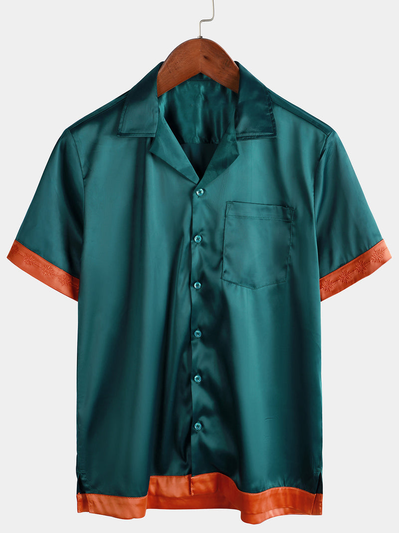 Men's Casual Embroidered Cool Beach Button Up Summer Short Sleeve Shirt