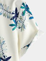 Men's Tropical Floral Print Summer Beach Camp Button Up Beige Short Sleeve Shirt