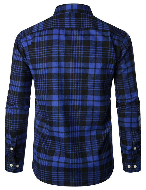 Men's Casual Plaid Double Pocket Flannel Checkered Button Up Long Sleeve Shirt