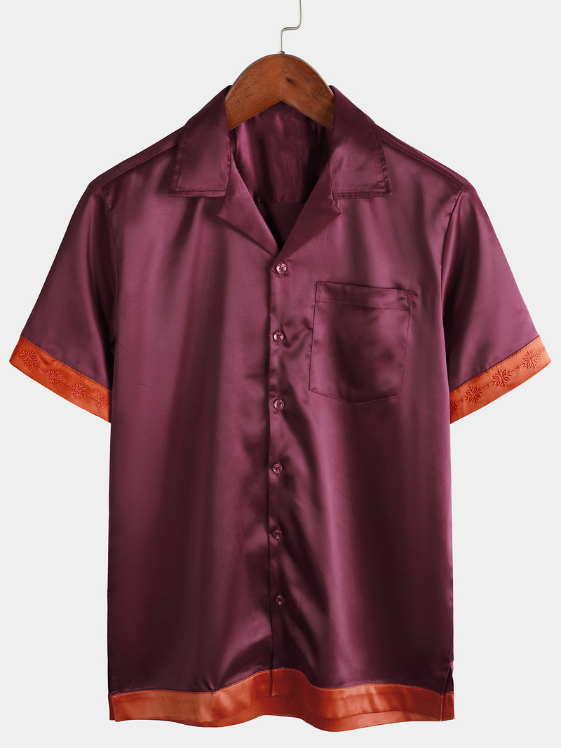 Men's Casual Embroidered Cool Beach Button Up Summer Short Sleeve Shirt