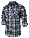 Men's Flannel Double Pocket Checkered Button Up Long Sleeve Casual Plaid Shirt