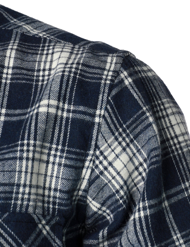 Men's Flannel Double Pocket Checkered Button Up Long Sleeve Casual Plaid Shirt