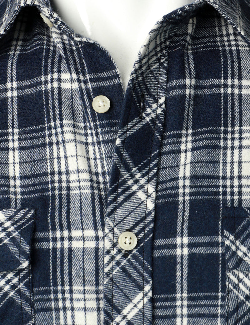 Men's Flannel Double Pocket Checkered Button Up Long Sleeve Casual Plaid Shirt