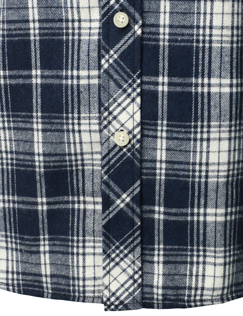 Men's Flannel Double Pocket Checkered Button Up Long Sleeve Casual Plaid Shirt