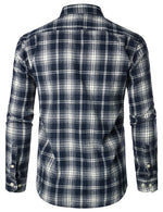 Men's Flannel Double Pocket Checkered Button Up Long Sleeve Casual Plaid Shirt