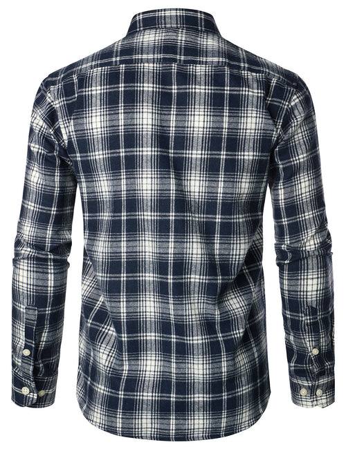 Men's Flannel Double Pocket Checkered Button Up Long Sleeve Casual Plaid Shirt