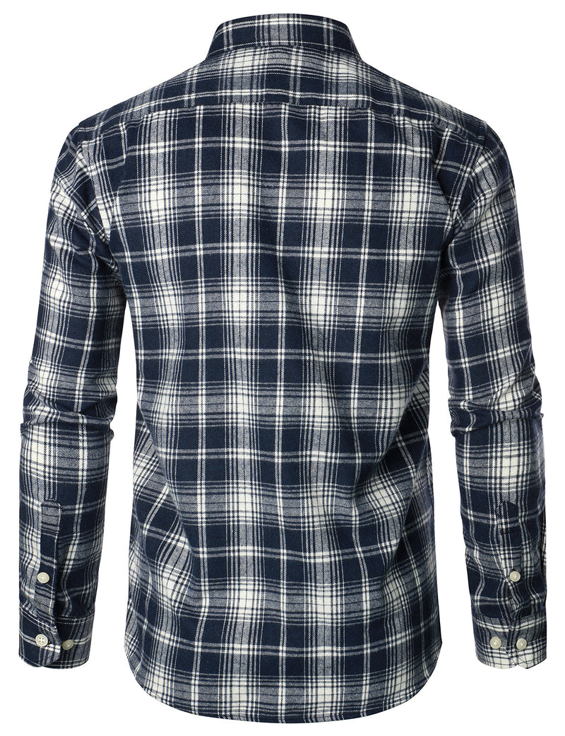 Men's Flannel Double Pocket Checkered Button Up Long Sleeve Casual Plaid Shirt
