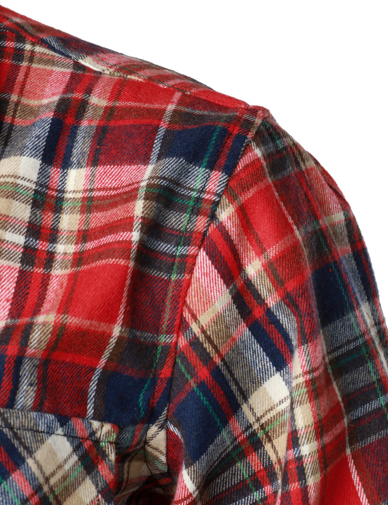 Men's Flannel Double Pocket Checkered Button Up Long Sleeve Casual Plaid Shirt