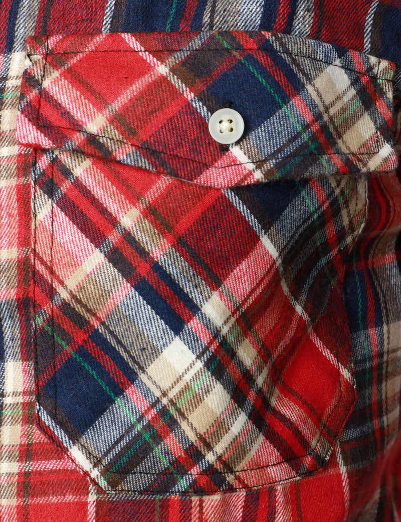Men's Flannel Double Pocket Checkered Button Up Long Sleeve Casual Plaid Shirt