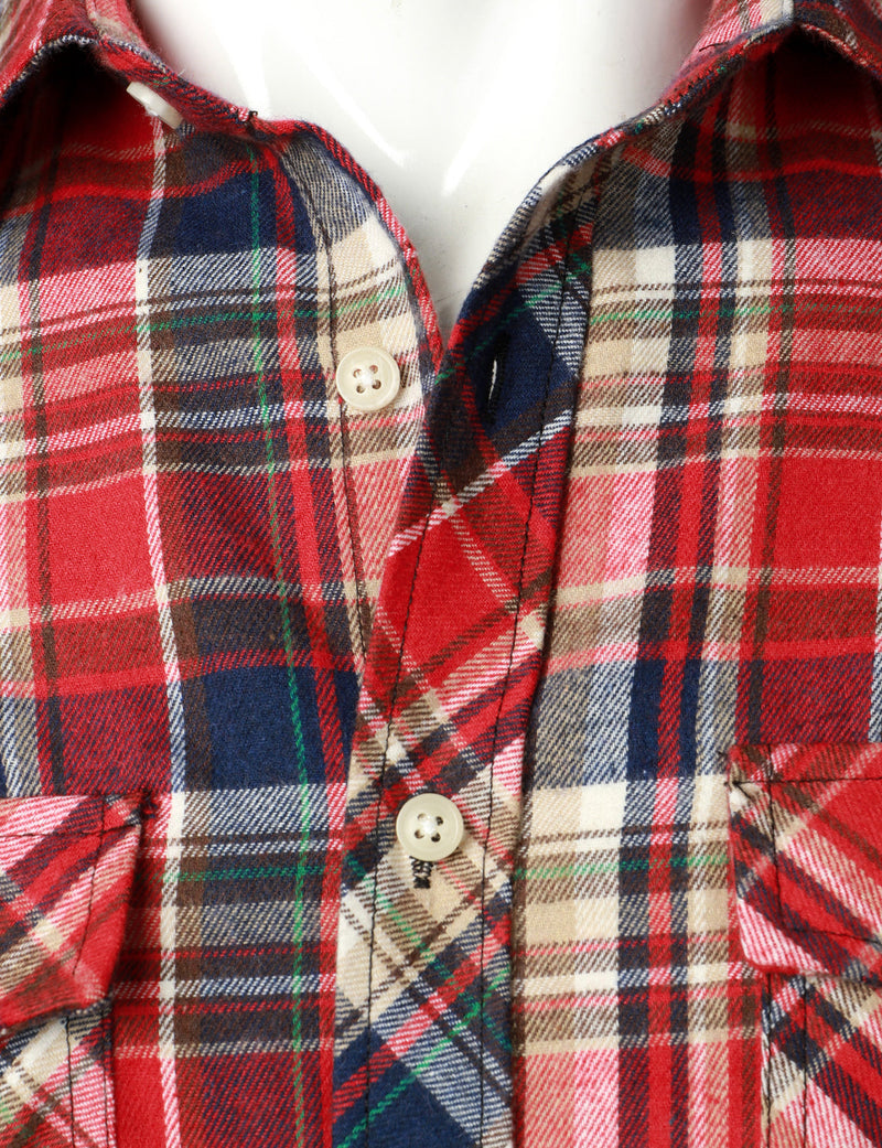 Men's Flannel Double Pocket Checkered Button Up Long Sleeve Casual Plaid Shirt
