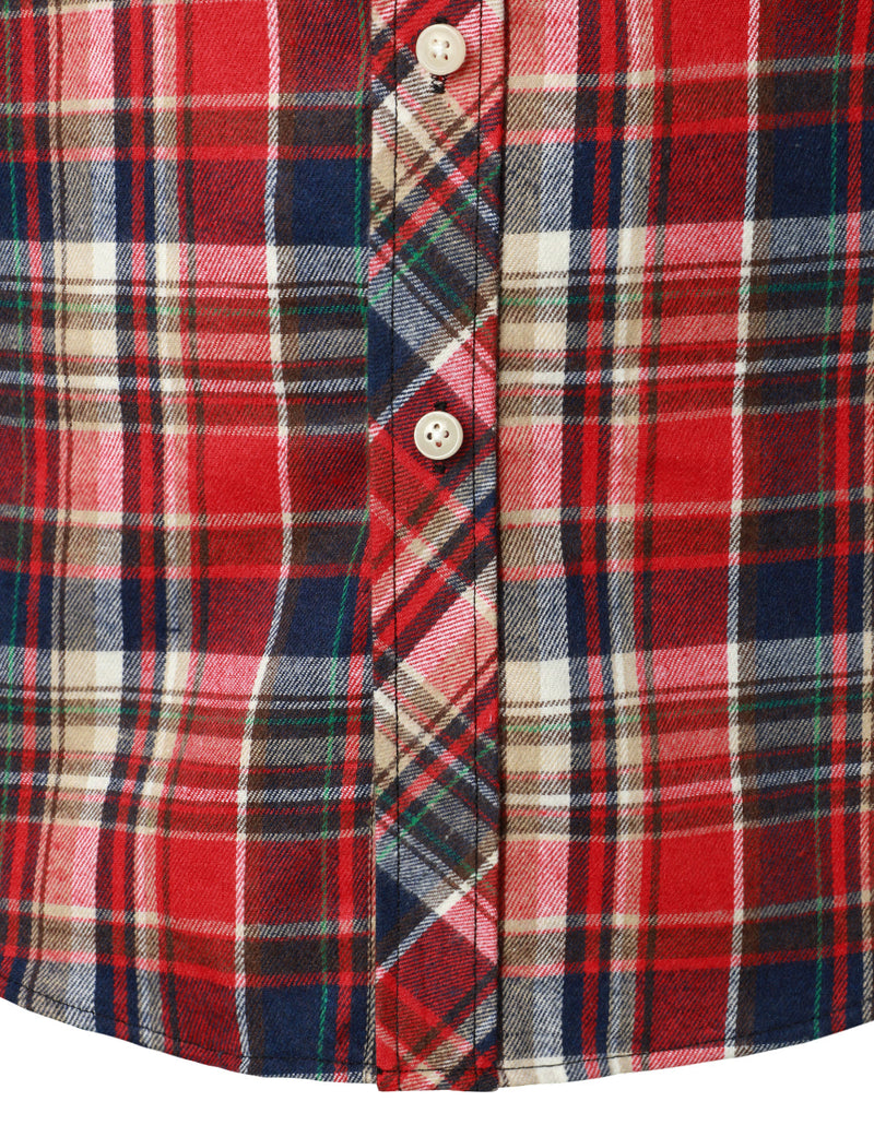 Men's Flannel Double Pocket Checkered Button Up Long Sleeve Casual Plaid Shirt