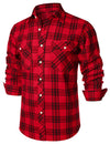 Men's Plaid Double Pocket Button Up Checkered Lapel Long Sleeve Fall Winter Shirt