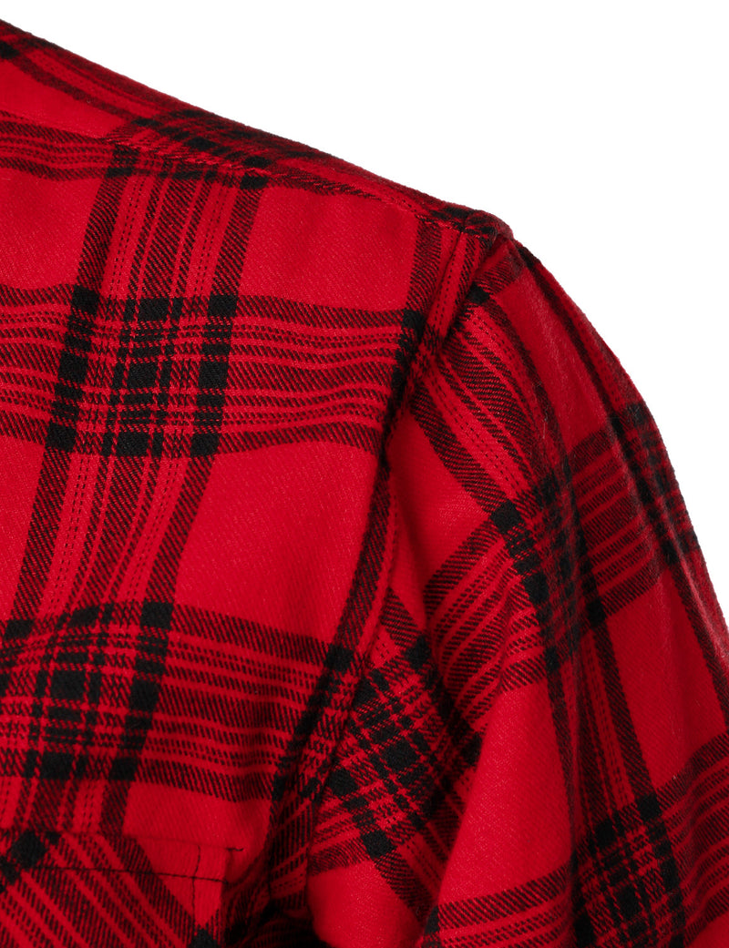 Men's Plaid Double Pocket Button Up Checkered Lapel Long Sleeve Fall Winter Shirt