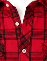 Men's Plaid Double Pocket Button Up Checkered Lapel Long Sleeve Fall Winter Shirt