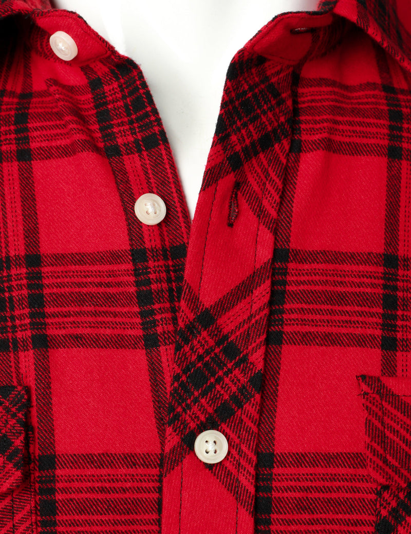 Men's Plaid Double Pocket Button Up Checkered Lapel Long Sleeve Fall Winter Shirt