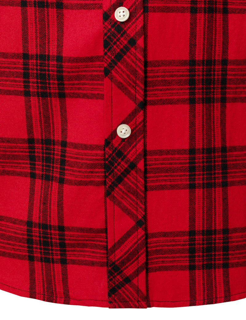 Men's Plaid Double Pocket Button Up Checkered Lapel Long Sleeve Fall Winter Shirt