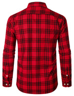 Men's Plaid Double Pocket Button Up Checkered Lapel Long Sleeve Fall Winter Shirt