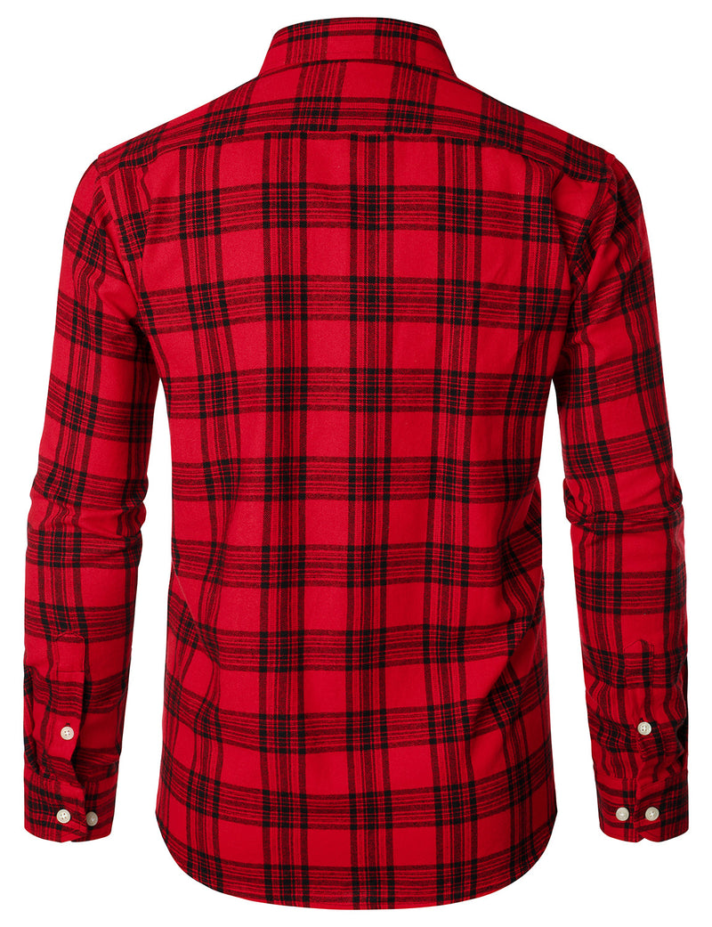 Men's Plaid Double Pocket Button Up Checkered Lapel Long Sleeve Fall Winter Shirt