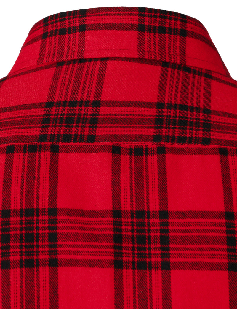 Men's Plaid Double Pocket Button Up Checkered Lapel Long Sleeve Fall Winter Shirt