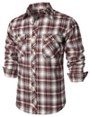 Men's Flannel Double Pocket Checkered Button Up Long Sleeve Casual Plaid Shirt
