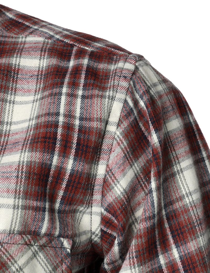 Men's Flannel Double Pocket Checkered Button Up Long Sleeve Casual Plaid Shirt