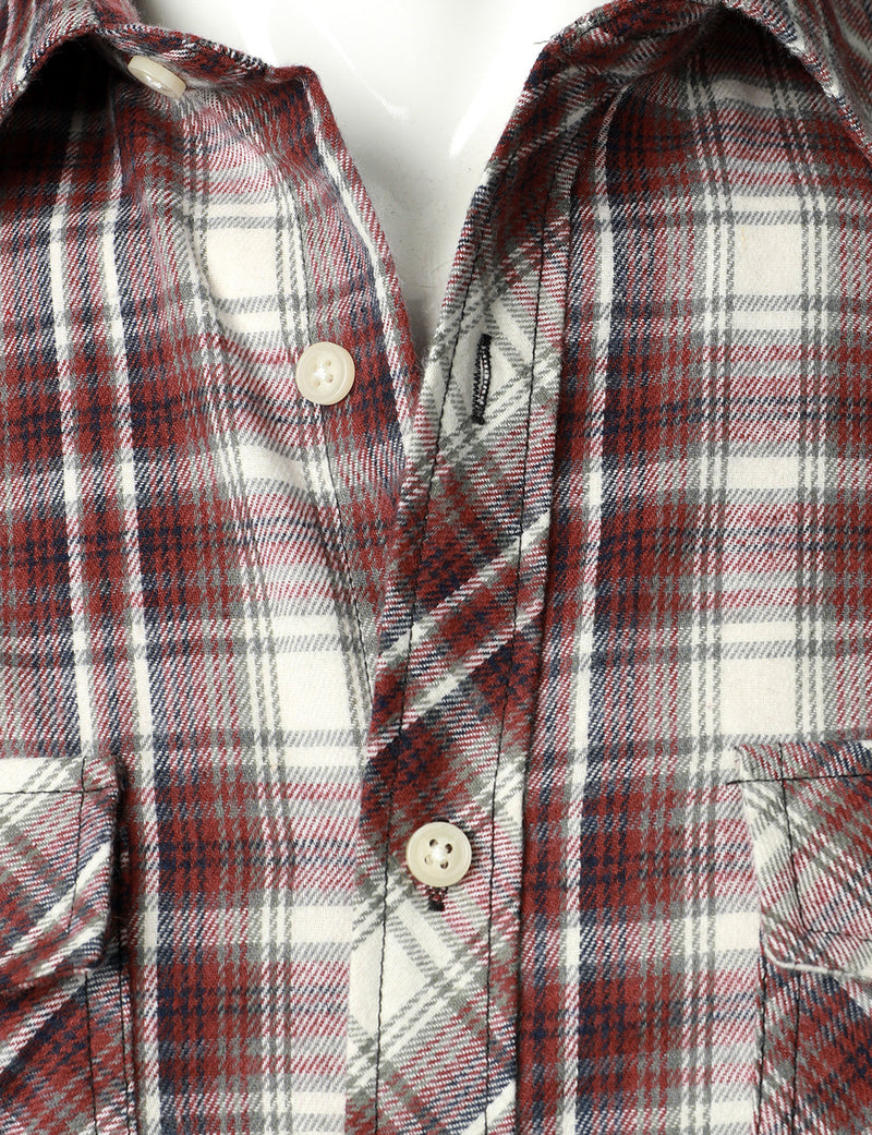 Men's Flannel Double Pocket Checkered Button Up Long Sleeve Casual Plaid Shirt