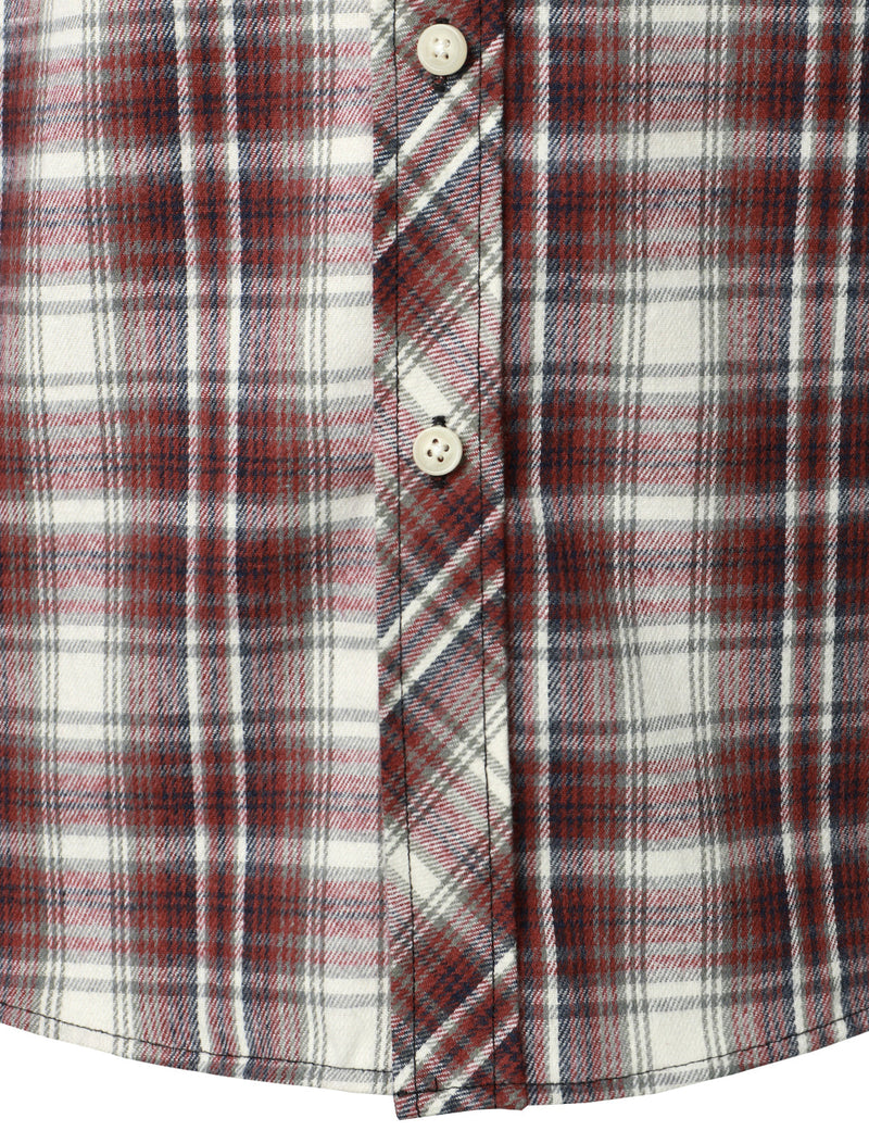 Men's Flannel Double Pocket Checkered Button Up Long Sleeve Casual Plaid Shirt