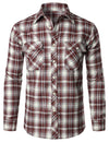 Men's Flannel Double Pocket Checkered Button Up Long Sleeve Casual Plaid Shirt