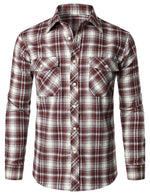 Men's Flannel Double Pocket Checkered Button Up Long Sleeve Casual Plaid Shirt