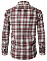 Men's Flannel Double Pocket Checkered Button Up Long Sleeve Casual Plaid Shirt