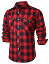 Men's Casual Plaid Double Pocket Flannel Checkered Button Up Long Sleeve Shirt
