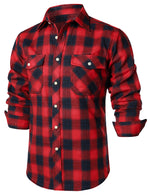 Men's Casual Plaid Double Pocket Flannel Checkered Button Up Long Sleeve Shirt