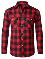Men's Casual Plaid Double Pocket Flannel Checkered Button Up Long Sleeve Shirt