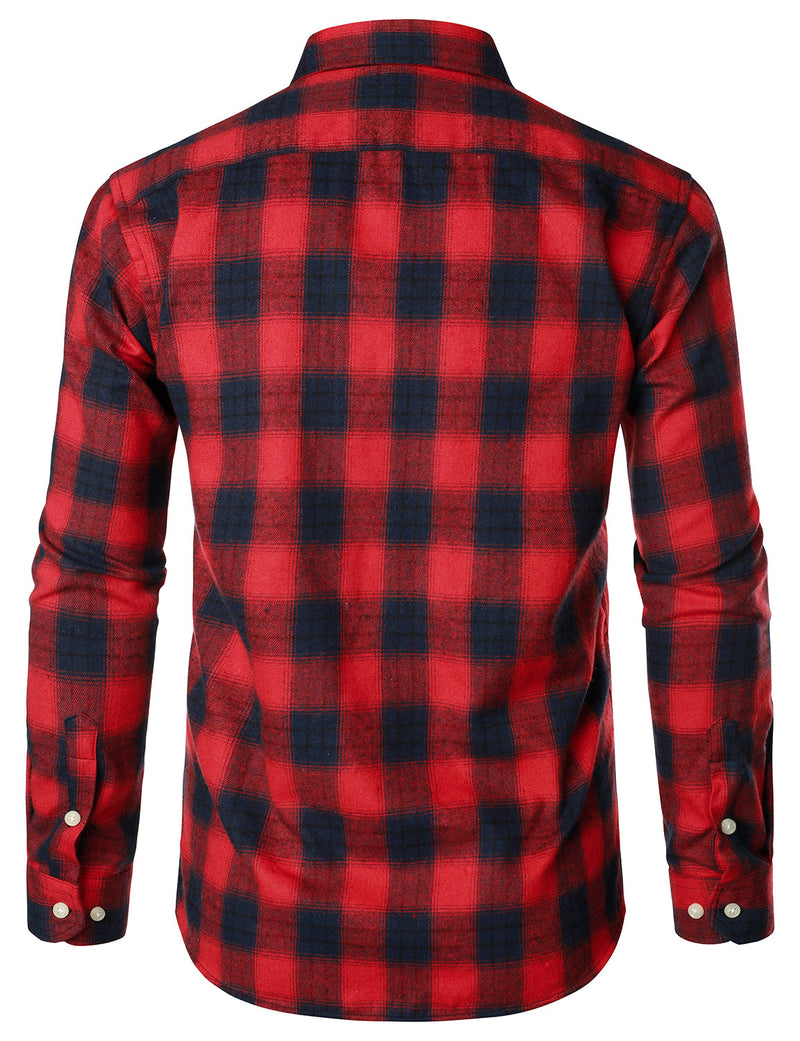 Men's Casual Plaid Double Pocket Flannel Checkered Button Up Long Sleeve Shirt