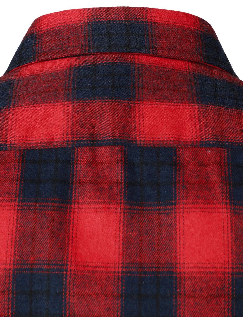 Men's Casual Plaid Double Pocket Flannel Checkered Button Up Long Sleeve Shirt