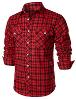 Men's Plaid Double Pocket Button Up Lapel Long Sleeve Flannel Shirt
