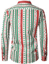 Men's Christmas Print Regular Fit Striped Xmas Holiday Long Sleeve Cotton Dress Shirt