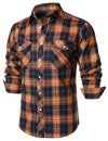 Men's Casual Plaid Double Pocket Flannel Checkered Button Up Long Sleeve Shirt