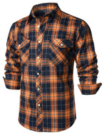 Men's Casual Plaid Double Pocket Flannel Checkered Button Up Long Sleeve Shirt