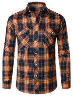 Men's Casual Plaid Double Pocket Flannel Checkered Button Up Long Sleeve Shirt