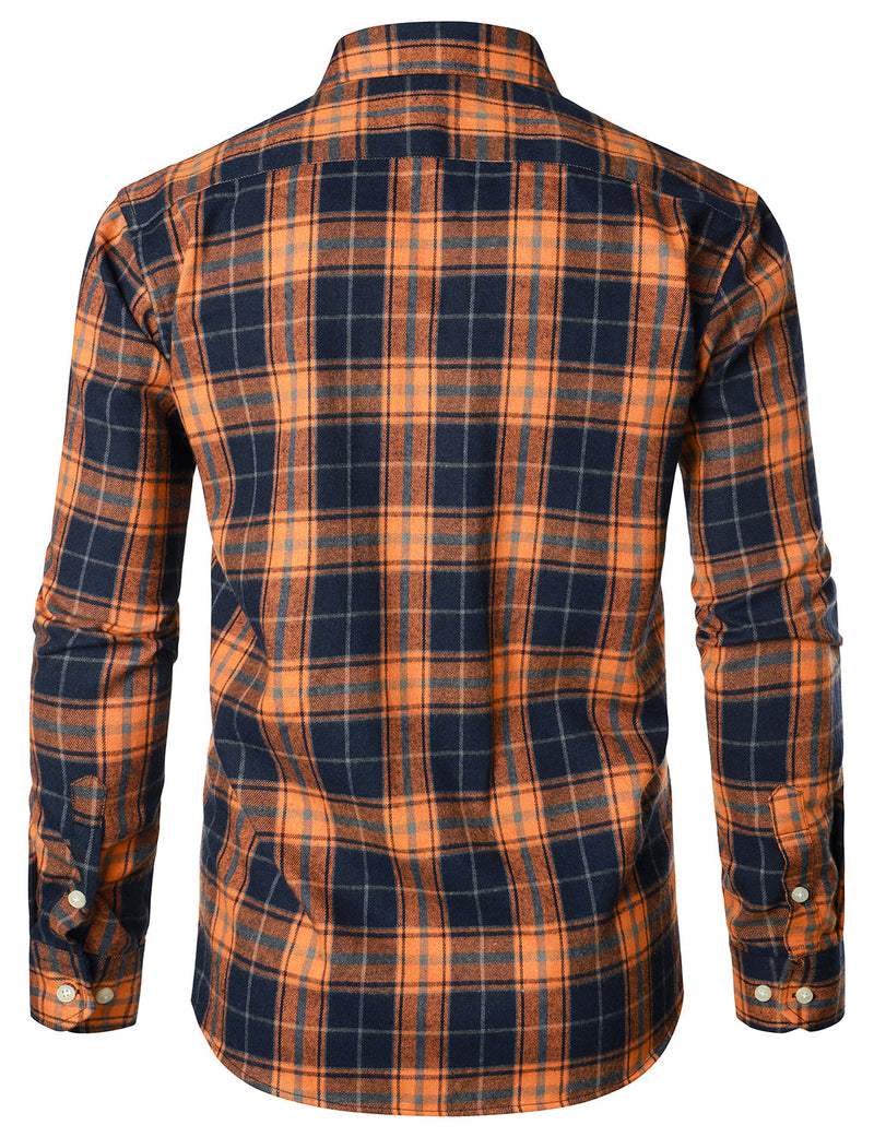Men's Casual Plaid Double Pocket Flannel Checkered Button Up Long Sleeve Shirt