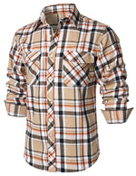 Men's Plaid Double Pocket Button Up Checkered Lapel Long Sleeve Fall Winter Shirt