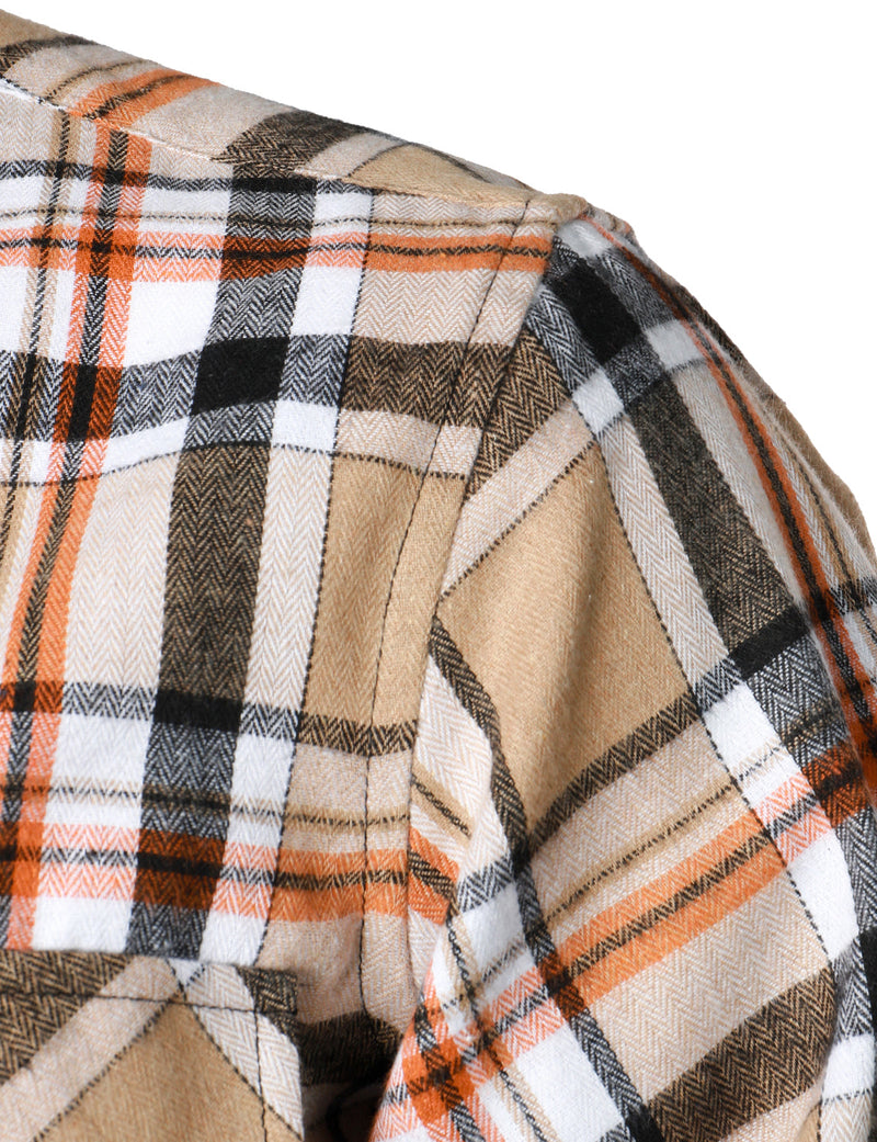 Men's Plaid Double Pocket Button Up Checkered Lapel Long Sleeve Fall Winter Shirt
