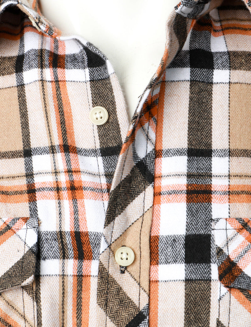 Men's Plaid Double Pocket Button Up Checkered Lapel Long Sleeve Fall Winter Shirt